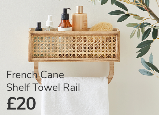 French Cane Shelf Towel Rail